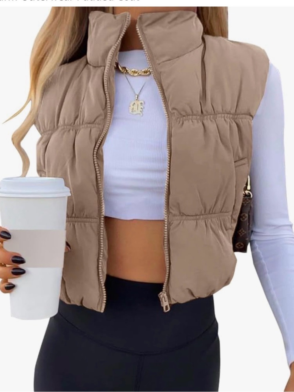 Cropped Puffer Vest in Taupe